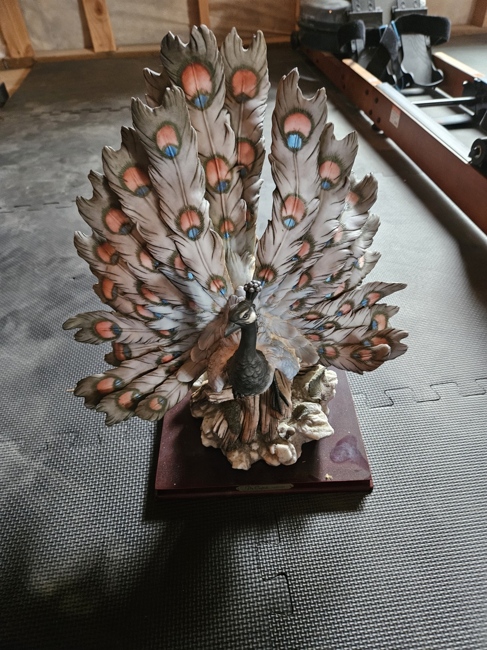 Decorative Peacock Figurine in White and Peach - Home Accents